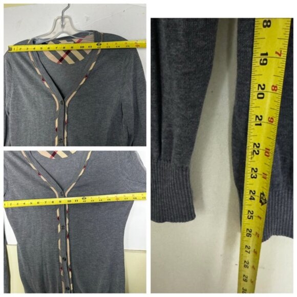 Burberry Brit Nova Check Trim Wool Cardigan Sweater V Buttons Lightweight Soft M - Picture 16 of 16